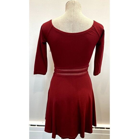 Lulus Yes to the Mesh Skater Dress in Wine Red Size S - Picture 3 of 5